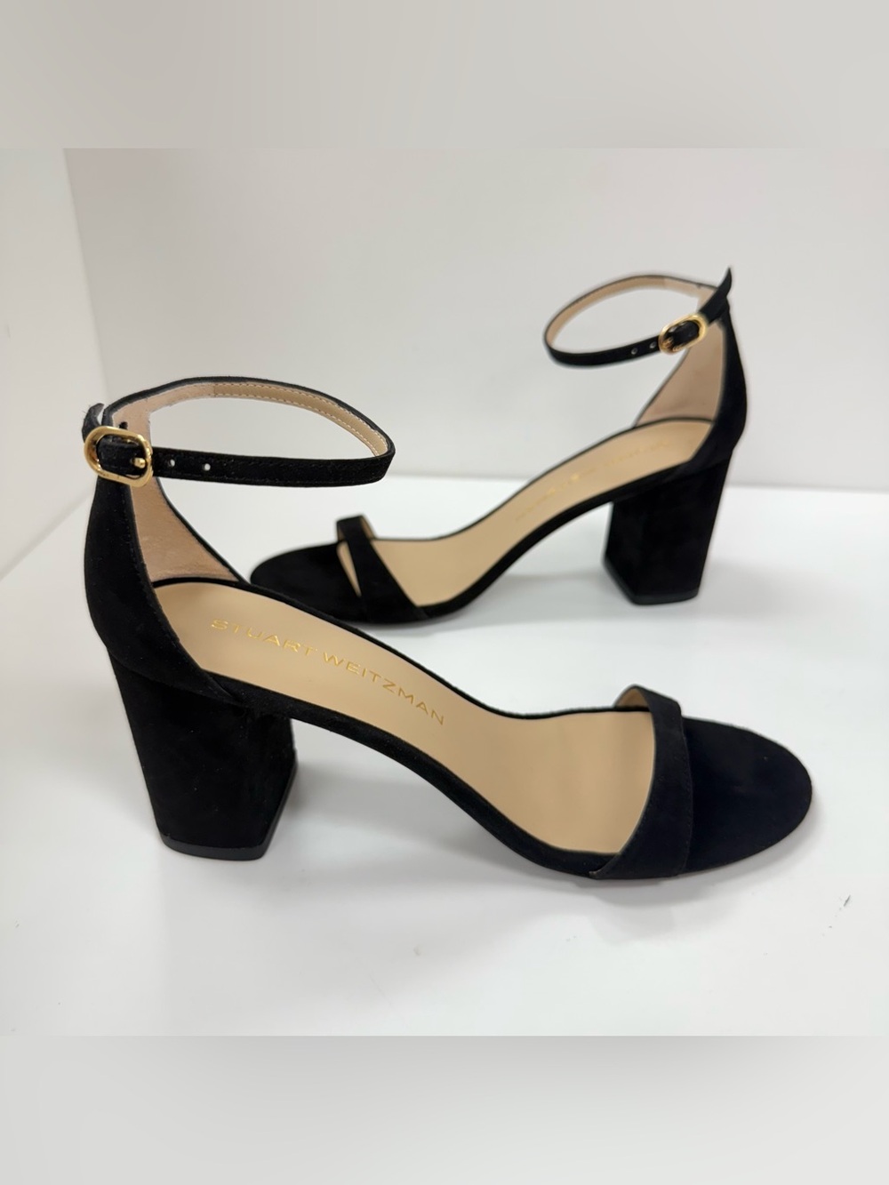 Stuart Weitzman Nudist Block Heel Sandals
in Black Suede (SEE DESCRIPTION)
